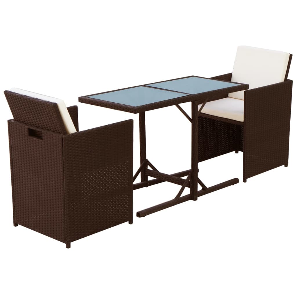 vidaXL 3-cz. zestaw mebli bistro z poduszkami, rattan PE, brązowy