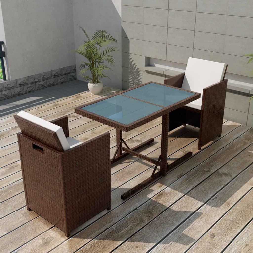 vidaXL 3-cz. zestaw mebli bistro z poduszkami, rattan PE, brązowy