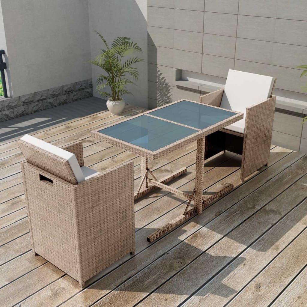 vidaXL 3-cz. zestaw mebli bistro z poduszkami, rattan PE, beżowy