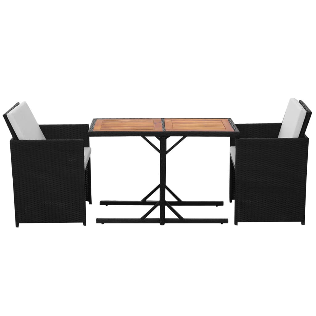 vidaXL 3-cz. zestaw mebli bistro z poduszkami, rattan PE, czarny