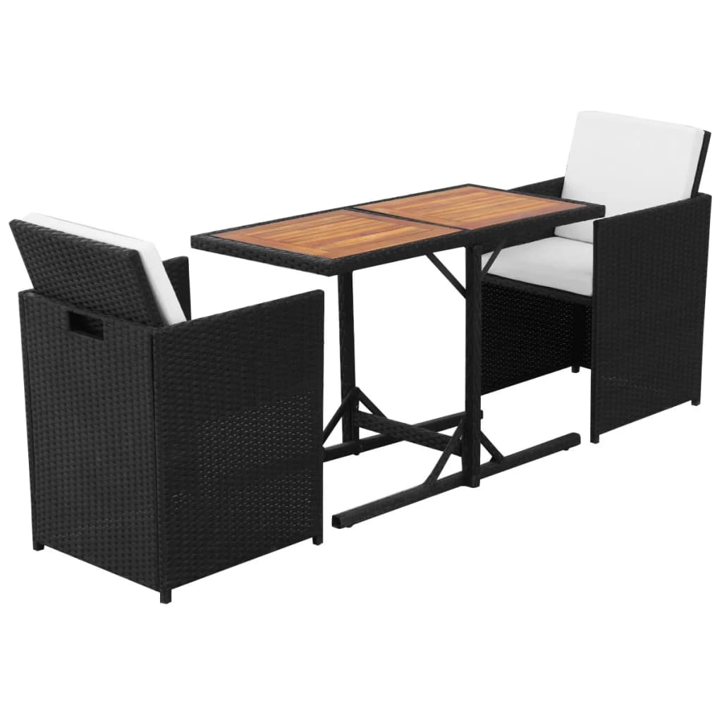 vidaXL 3-cz. zestaw mebli bistro z poduszkami, rattan PE, czarny