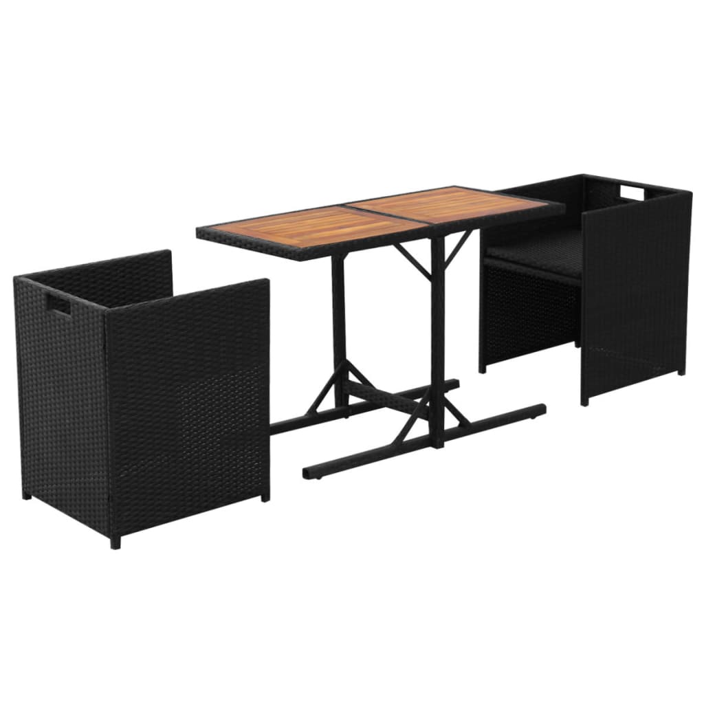 vidaXL 3-cz. zestaw mebli bistro z poduszkami, rattan PE, czarny