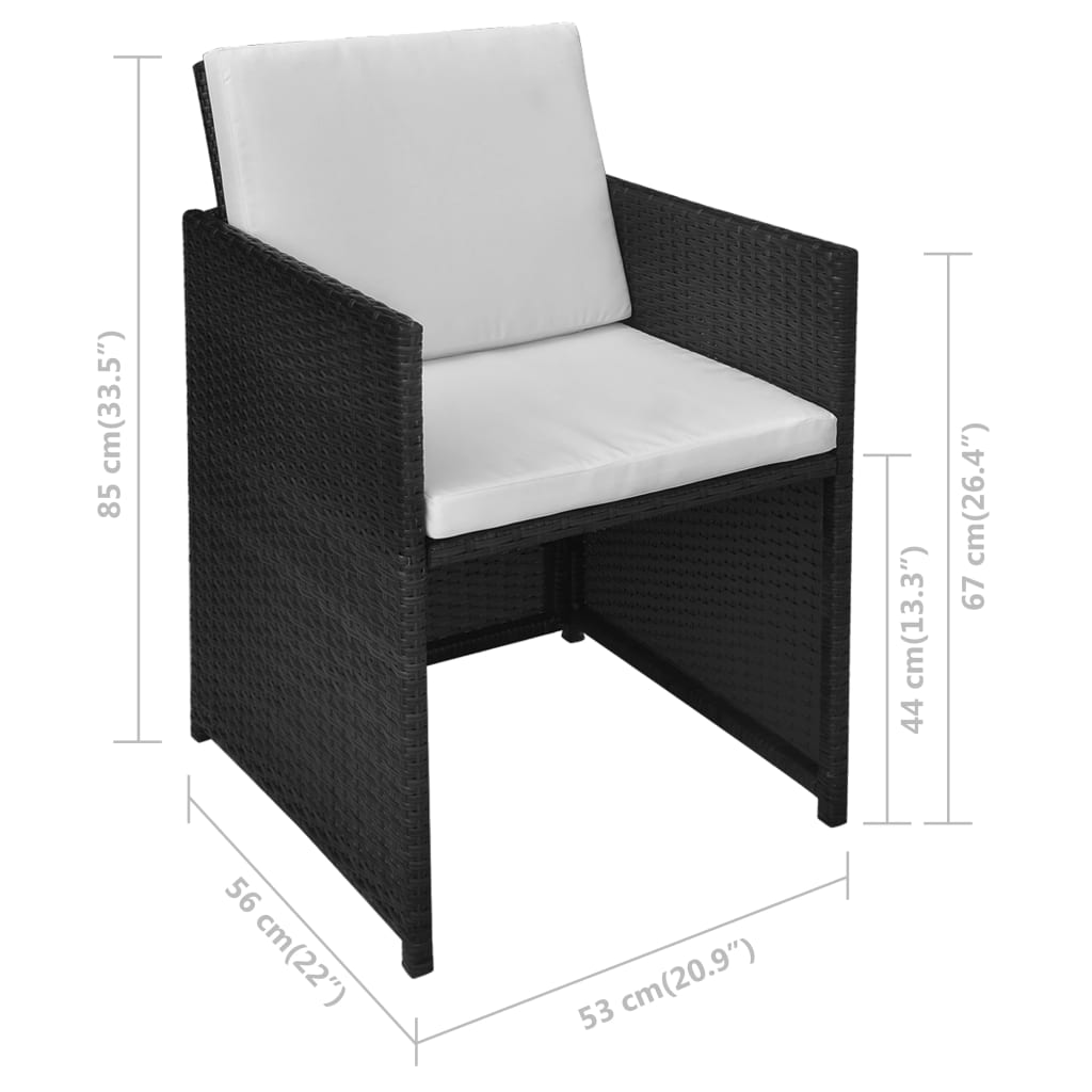 vidaXL 3-cz. zestaw mebli bistro z poduszkami, rattan PE, czarny