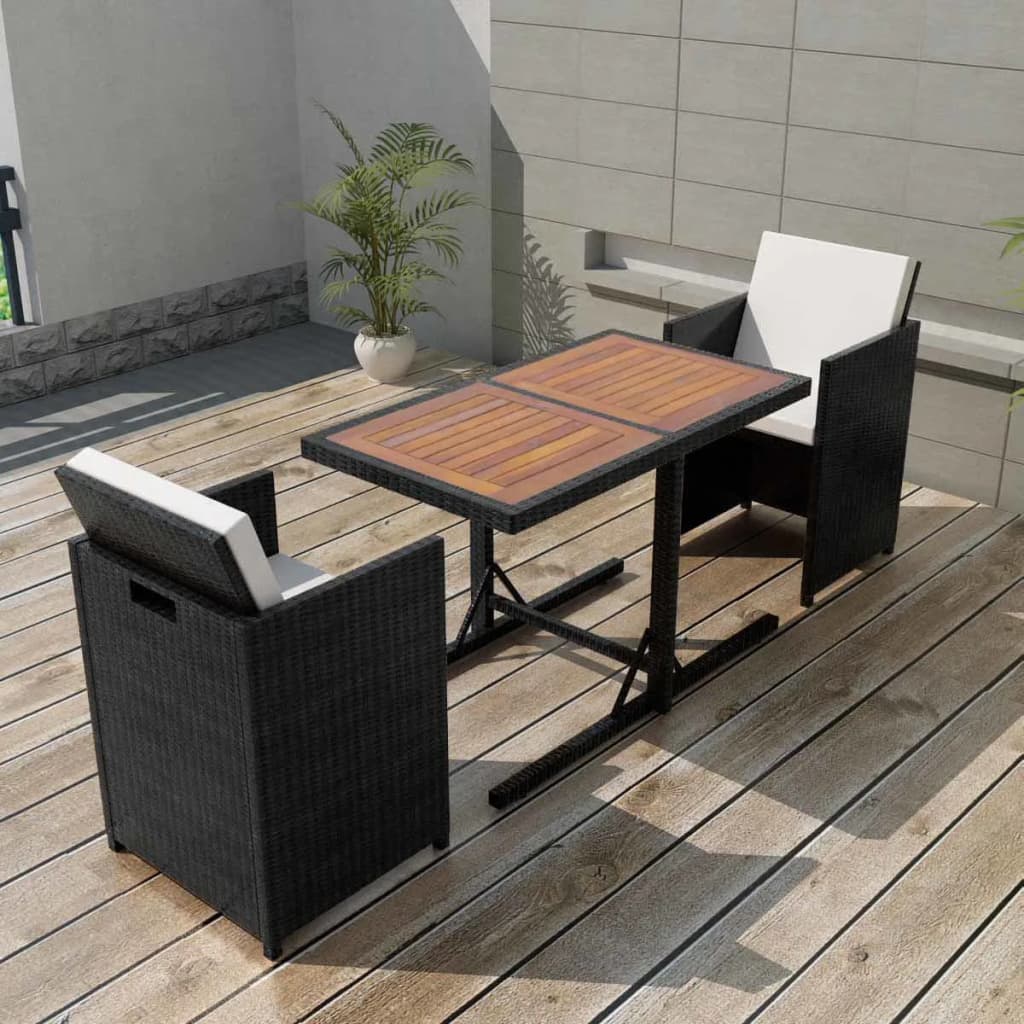vidaXL 3-cz. zestaw mebli bistro z poduszkami, rattan PE, czarny