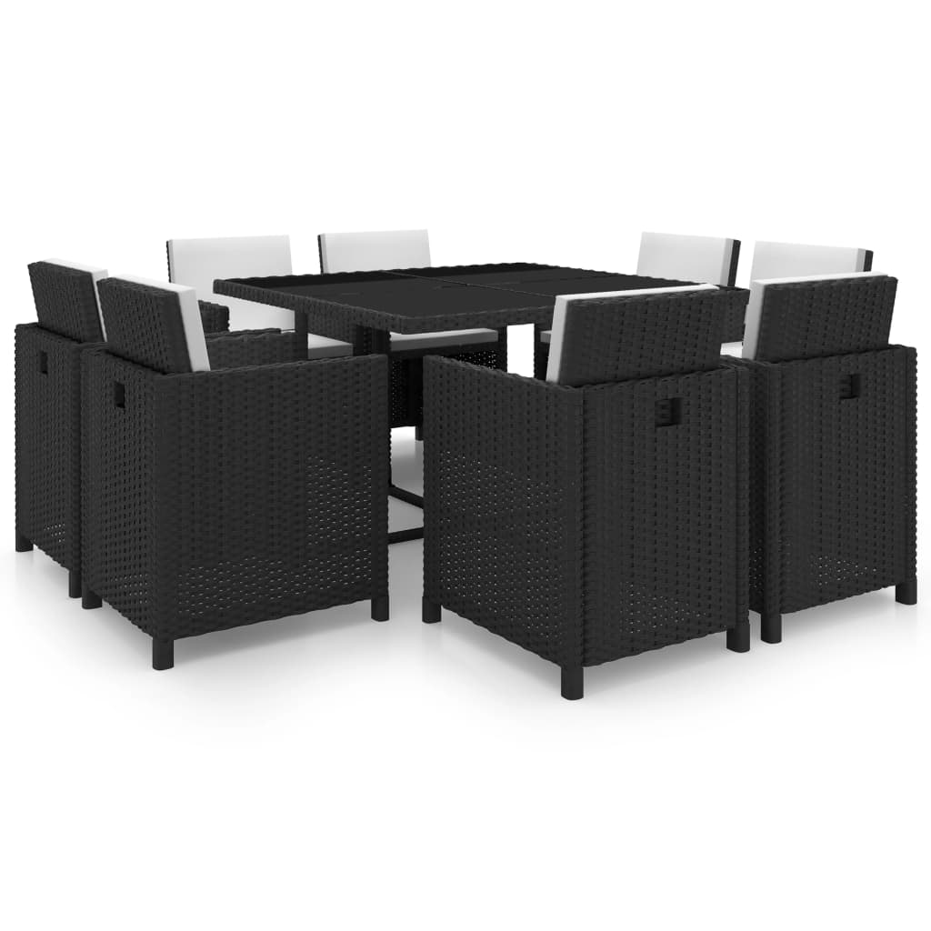 vidaXL 9-cz. zestaw mebli ogrodowych z poduszkami, rattan PE, czarny