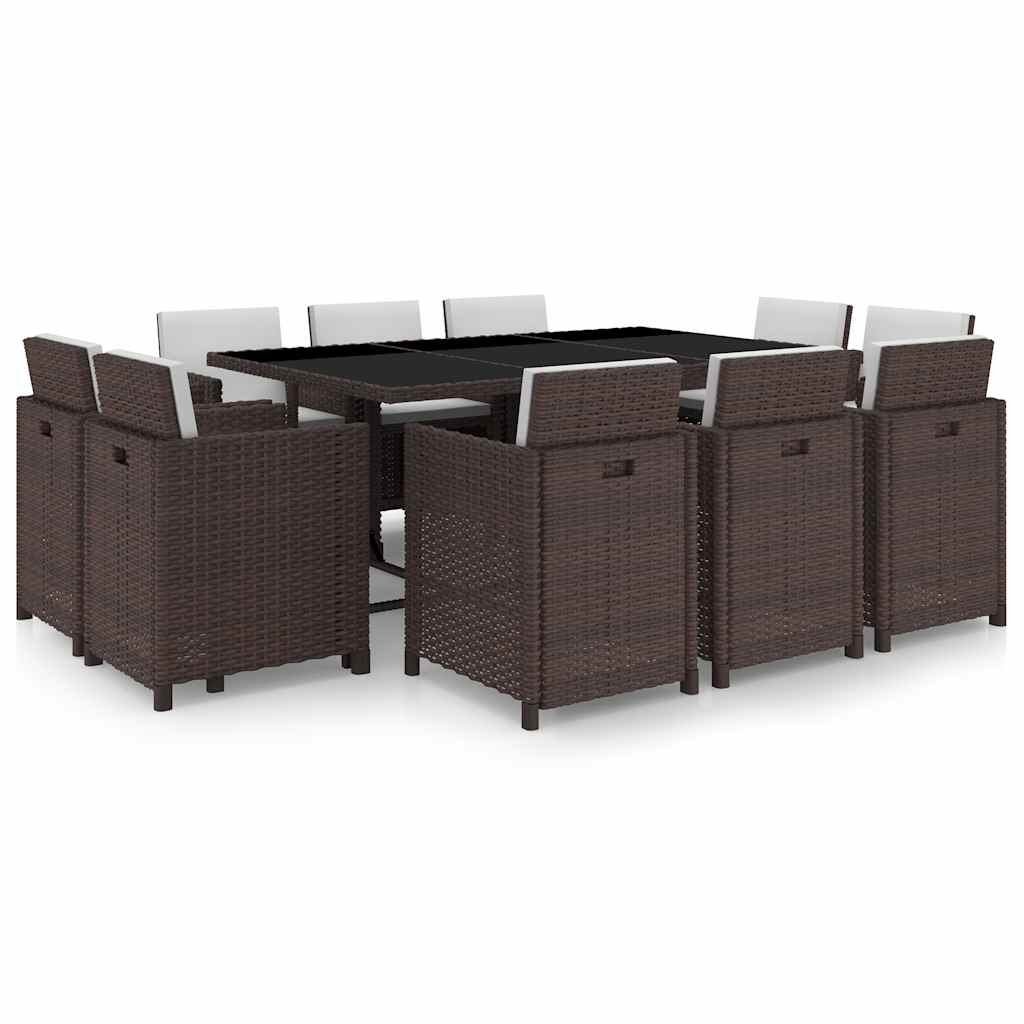 vidaXL 11-cz. zestaw mebli ogrodowych z poduszkami, rattan PE, brązowy