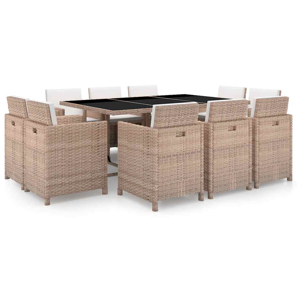 vidaXL 11-cz. zestaw mebli ogrodowych z poduszkami, rattan PE, beżowy