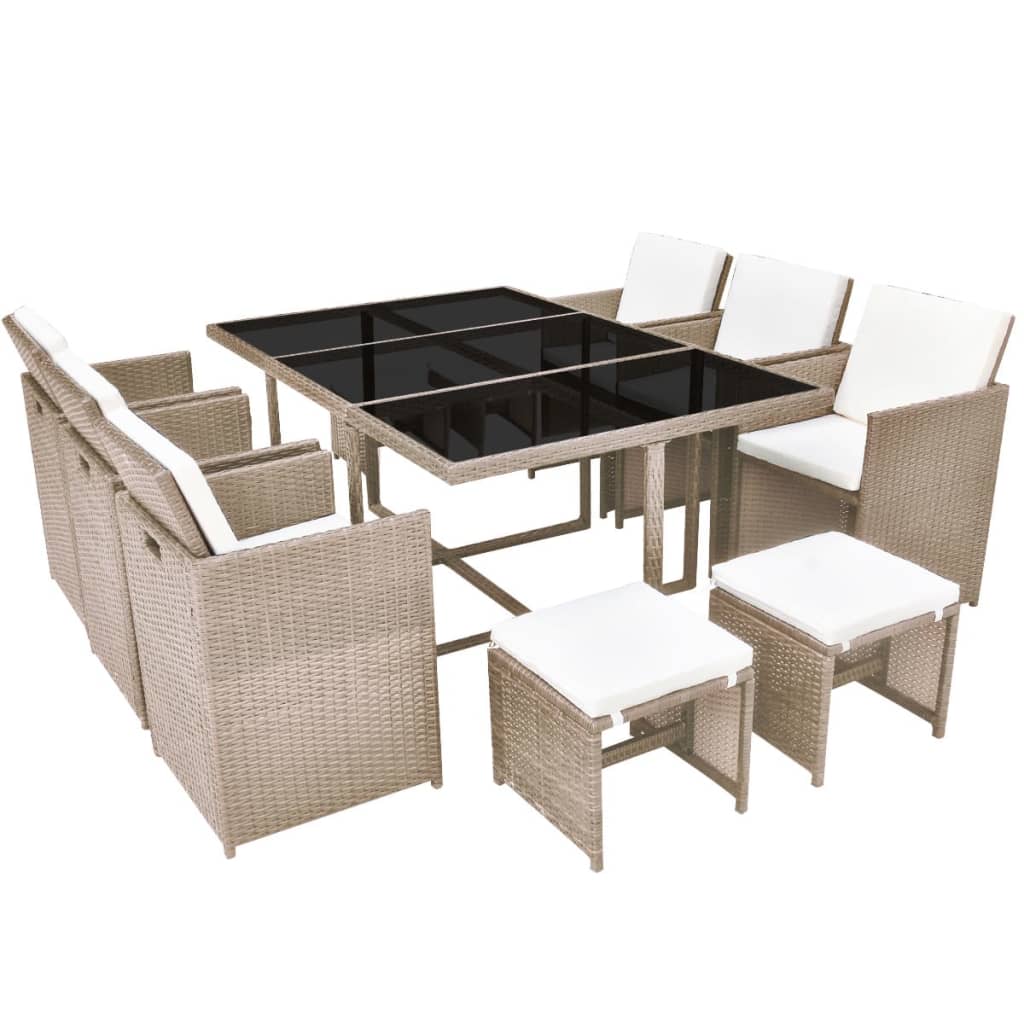 vidaXL 11-cz. zestaw mebli ogrodowych z poduszkami, rattan PE, beżowy