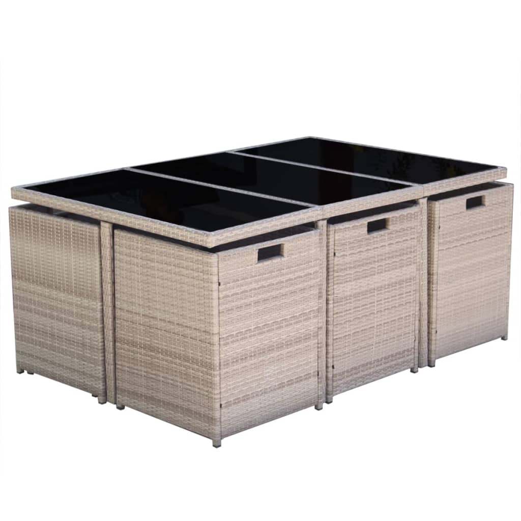 vidaXL 11-cz. zestaw mebli ogrodowych z poduszkami, rattan PE, beżowy