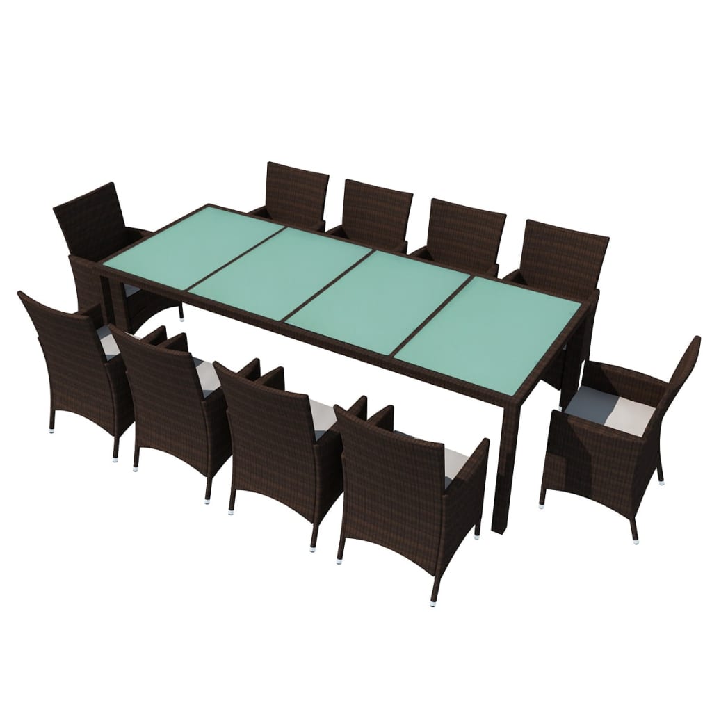 vidaXL 11-cz. zestaw mebli ogrodowych z poduszkami, rattan PE, brązowy