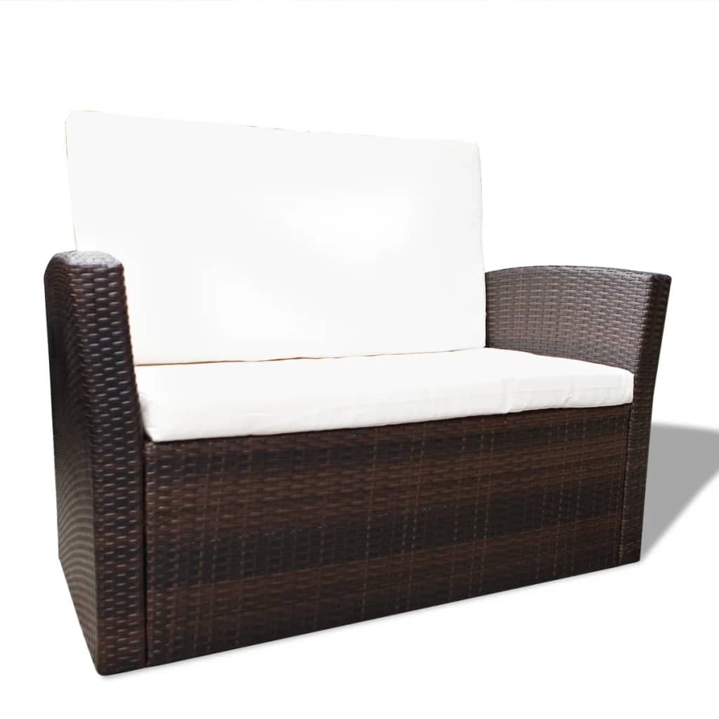 vidaXL 4-cz. zestaw wypoczynkowy do ogrodu, poduszki, rattan PE, brąz