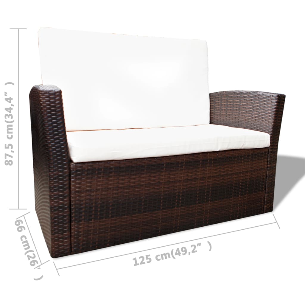 vidaXL 4-cz. zestaw wypoczynkowy do ogrodu, poduszki, rattan PE, brąz
