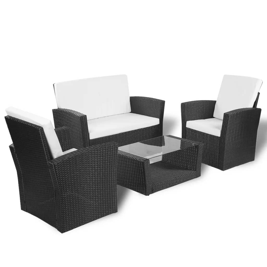 vidaXL 4-cz. zestaw wypoczynkowy do ogrodu, poduszki, rattan PE czarny