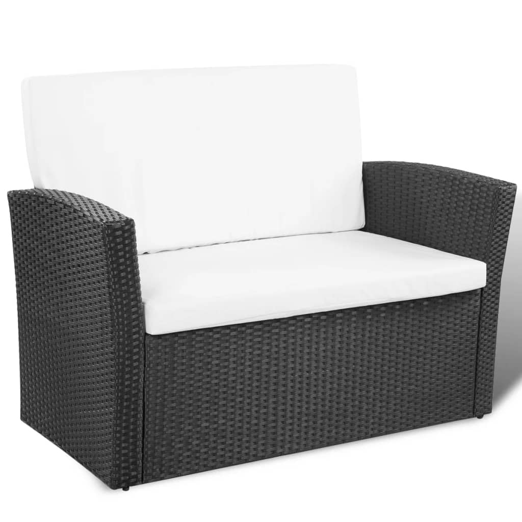 vidaXL 4-cz. zestaw wypoczynkowy do ogrodu, poduszki, rattan PE czarny