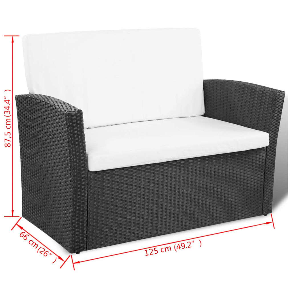 vidaXL 4-cz. zestaw wypoczynkowy do ogrodu, poduszki, rattan PE czarny