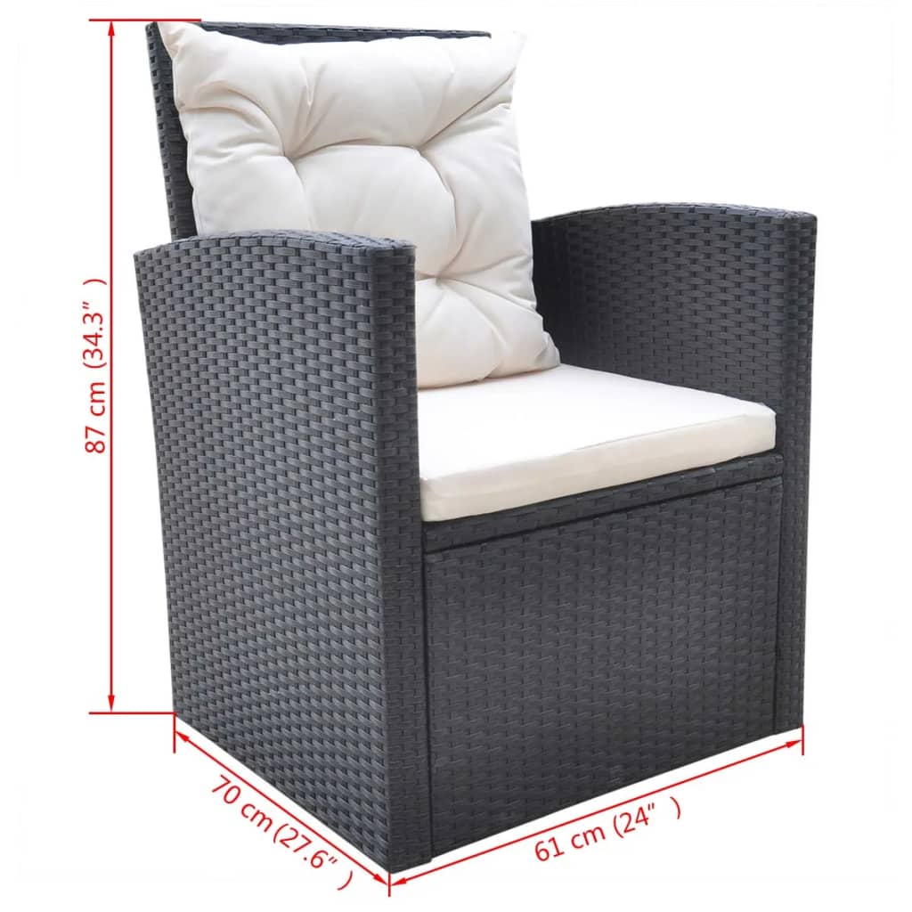 vidaXL 6-cz. zestaw mebli ogrodowych z poduszkami, rattan PE, czarny