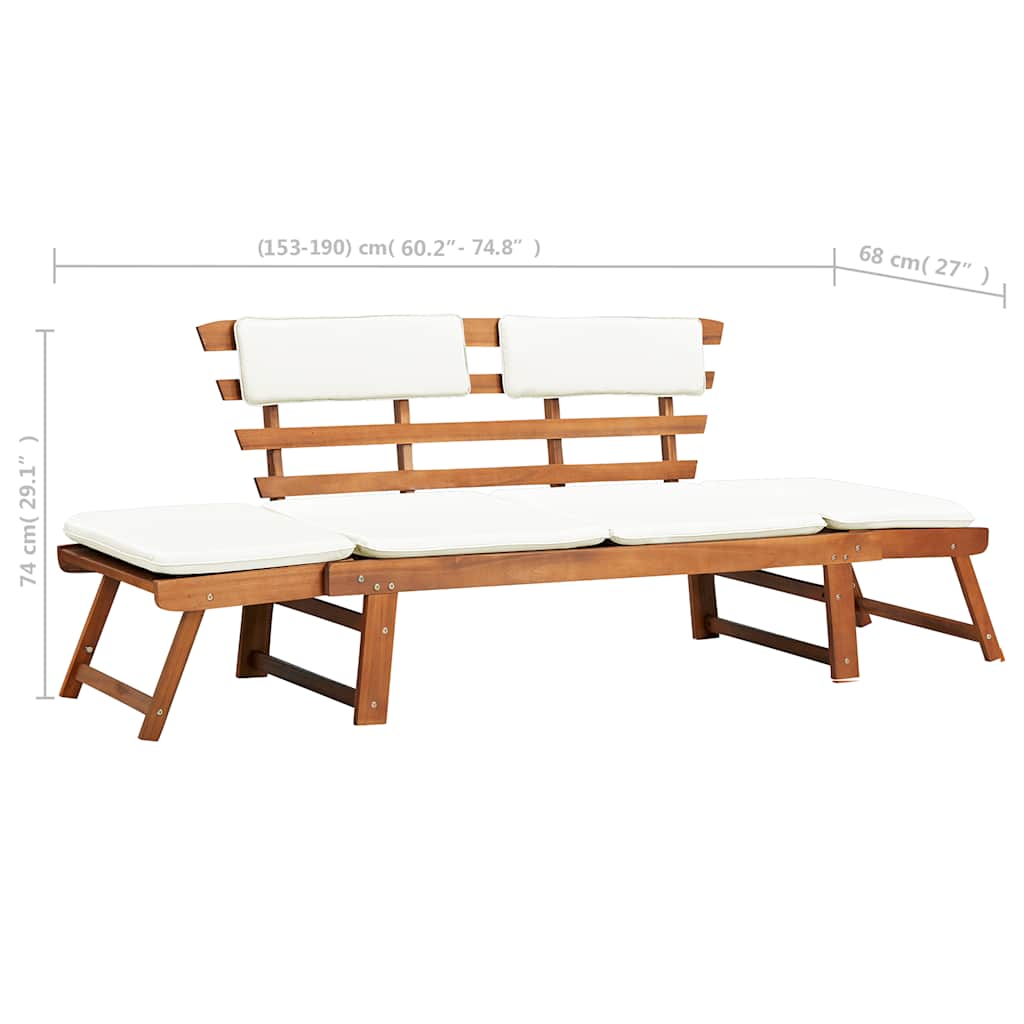 vidaXL Ławka ogrodowa z poduszkami, 2w1, 190 cm, lite drewno akacjowe