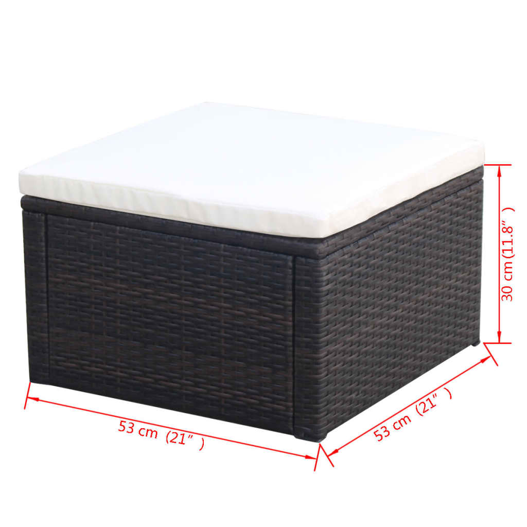 vidaXL Puf 53 x 53 x 30 cm, polirattanowy, brązowy