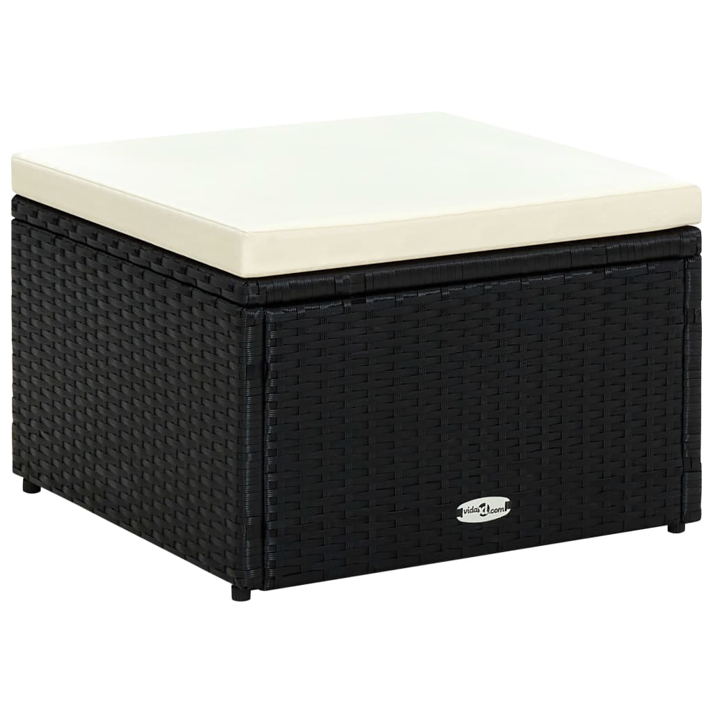 vidaXL Puf 53 x 53 x 30 cm, polirattanowy, czarny