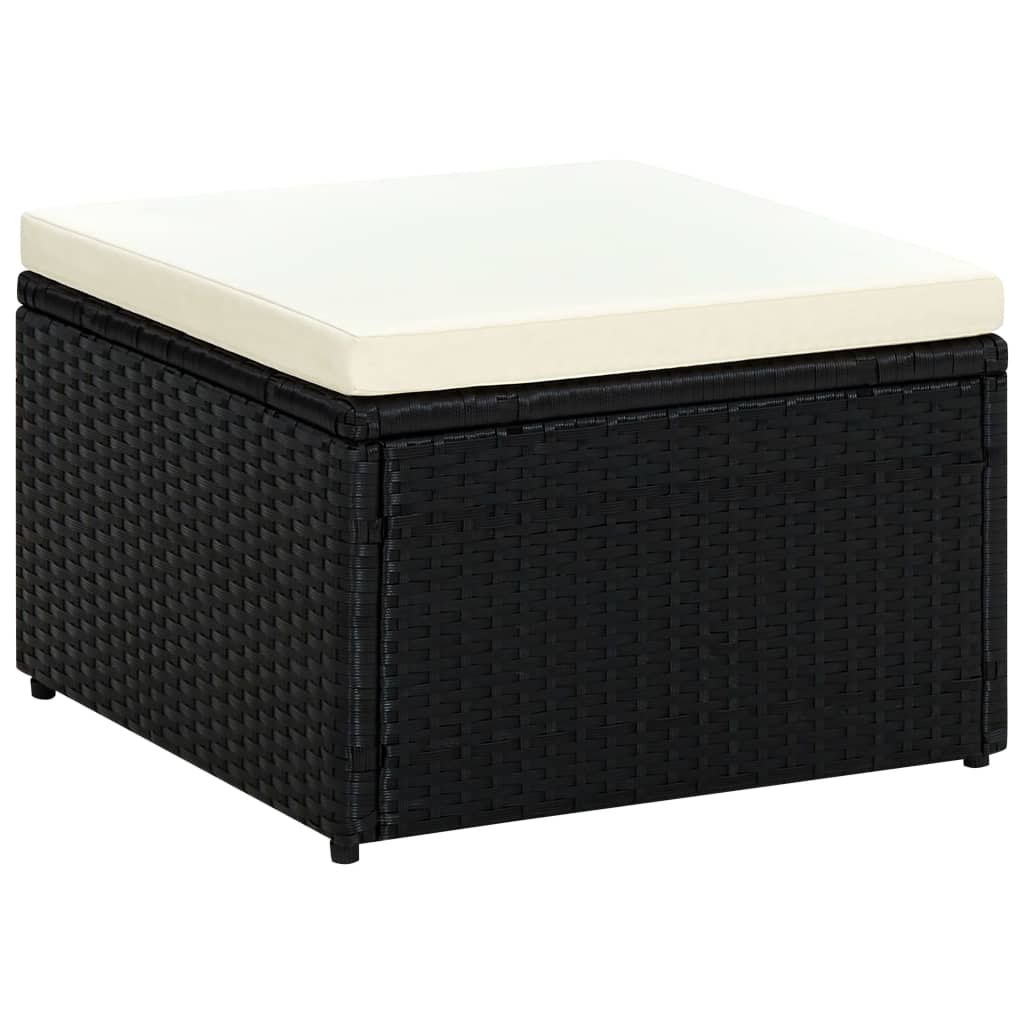 vidaXL Puf 53 x 53 x 30 cm, polirattanowy, czarny