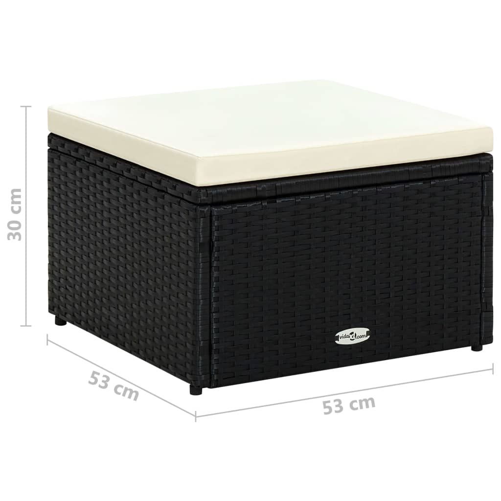 vidaXL Puf 53 x 53 x 30 cm, polirattanowy, czarny
