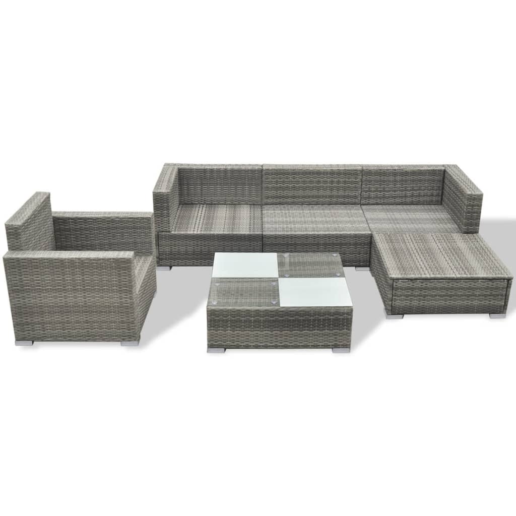 vidaXL 6-cz. zestaw wypoczynkowy do ogrodu, poduszki, rattan PE, szary