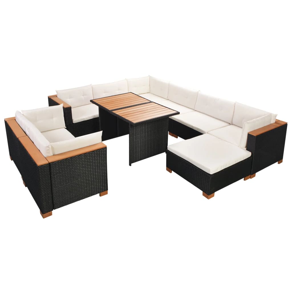 vidaXL 10-cz. zestaw mebli do ogrodu, poduszki, rattan PE, czarny