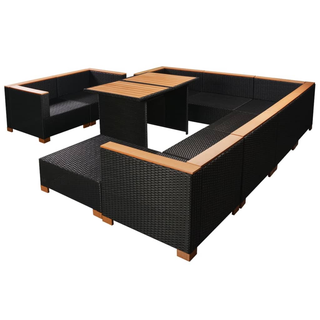 vidaXL 10-cz. zestaw mebli do ogrodu, poduszki, rattan PE, czarny