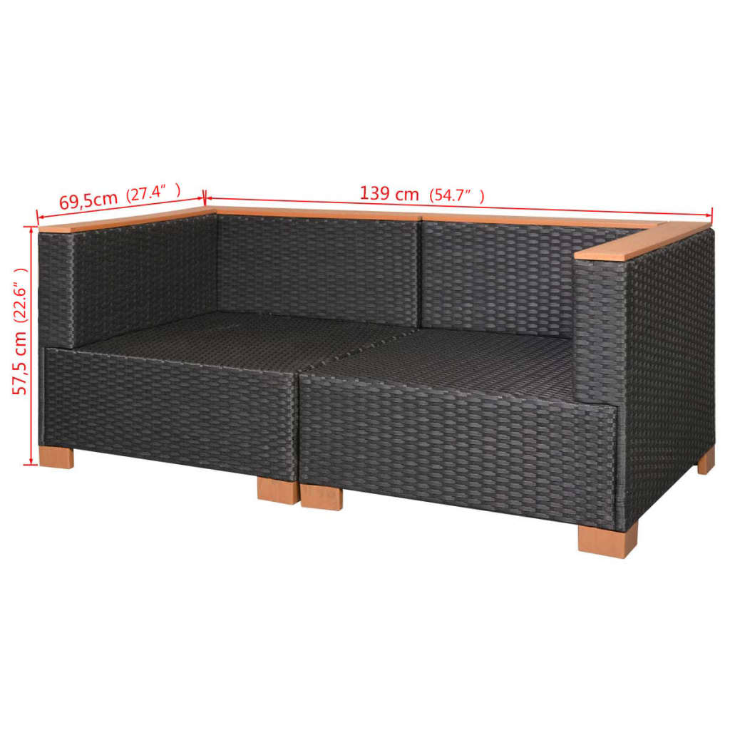 vidaXL Sofa ogrodowa, rattan PE, czarna