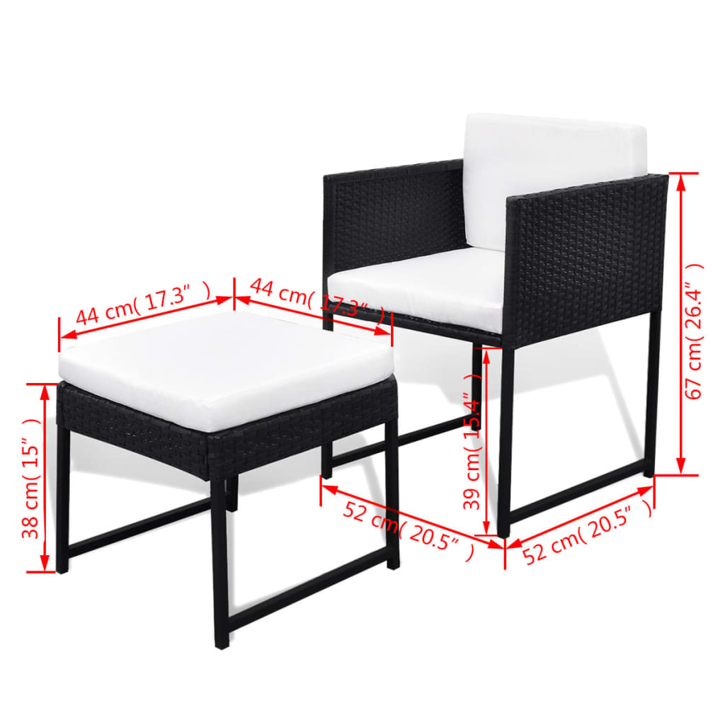 vidaXL 9-cz. zestaw mebli ogrodowych z poduszkami, rattan PE, czarny
