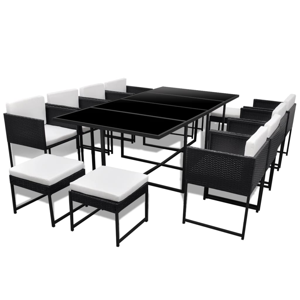 vidaXL 13-cz. zestaw mebli ogrodowych z poduszkami, rattan PE, czarny