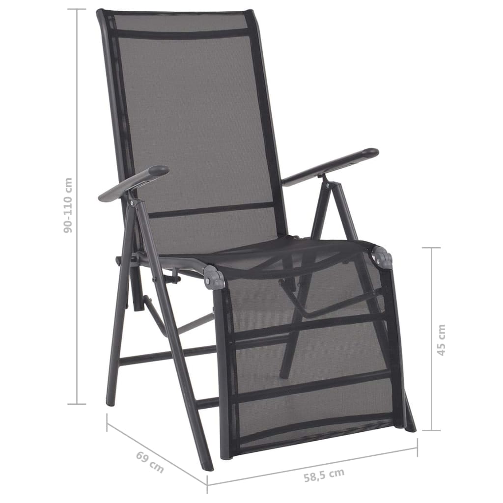 vidaXL Rozkładane krzesło tarasowe, aluminium i textilene, czarne