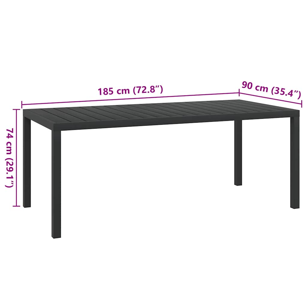 vidaXL Stół ogrodowy, czarny, 185x90x74 cm, aluminium i WPC