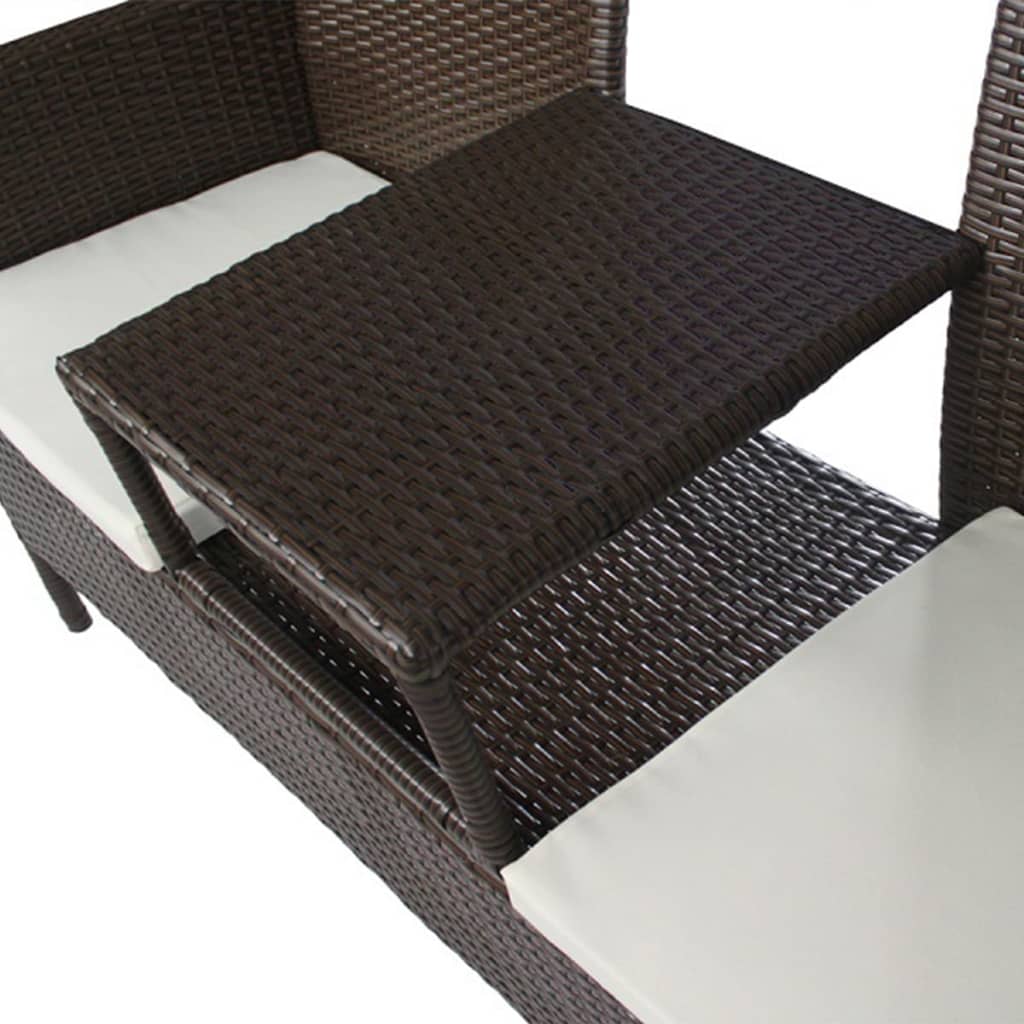 vidaXL Dwuosobowa sofa ogrodowa ze stolikiem, rattan PE, brązowa