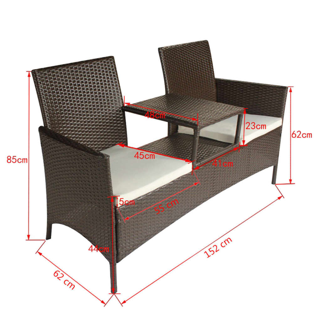 vidaXL Dwuosobowa sofa ogrodowa ze stolikiem, rattan PE, brązowa
