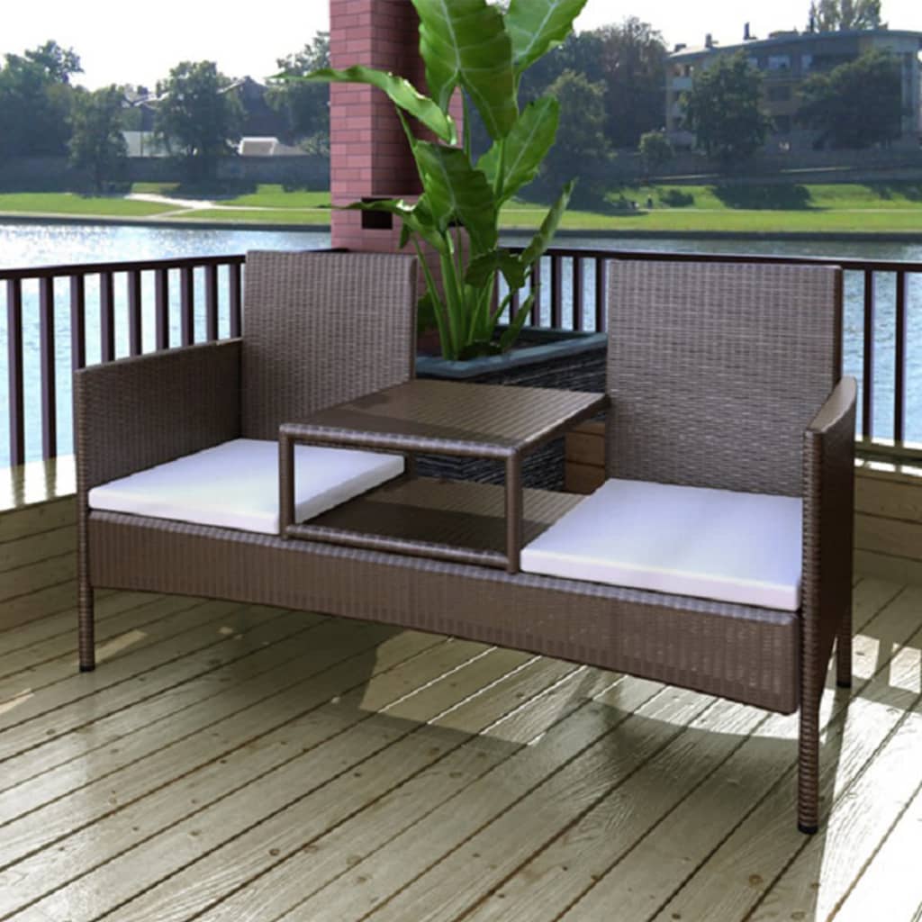 vidaXL Dwuosobowa sofa ogrodowa ze stolikiem, rattan PE, brązowa