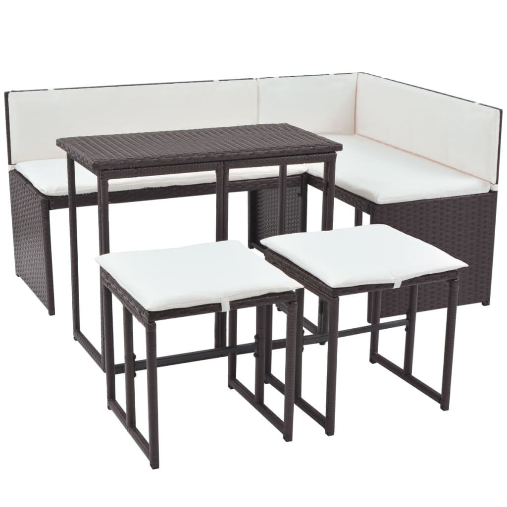 vidaXL 5-cz. zestaw mebli ogrodowych, stal, rattan PE, brąz