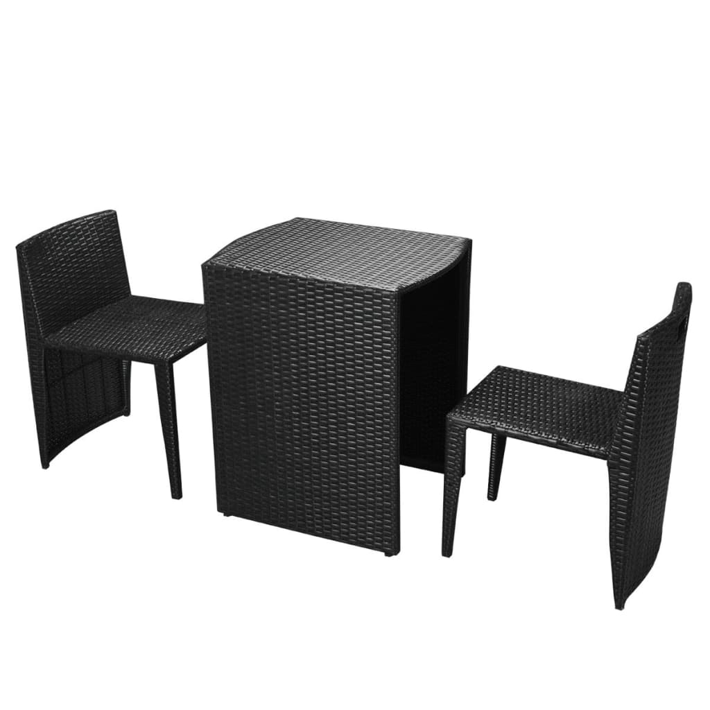 vidaXL 3-cz. zestaw mebli bistro z poduszkami, rattan PE, czarny
