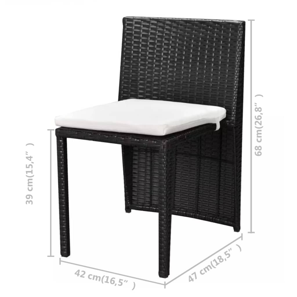 vidaXL 3-cz. zestaw mebli bistro z poduszkami, rattan PE, czarny