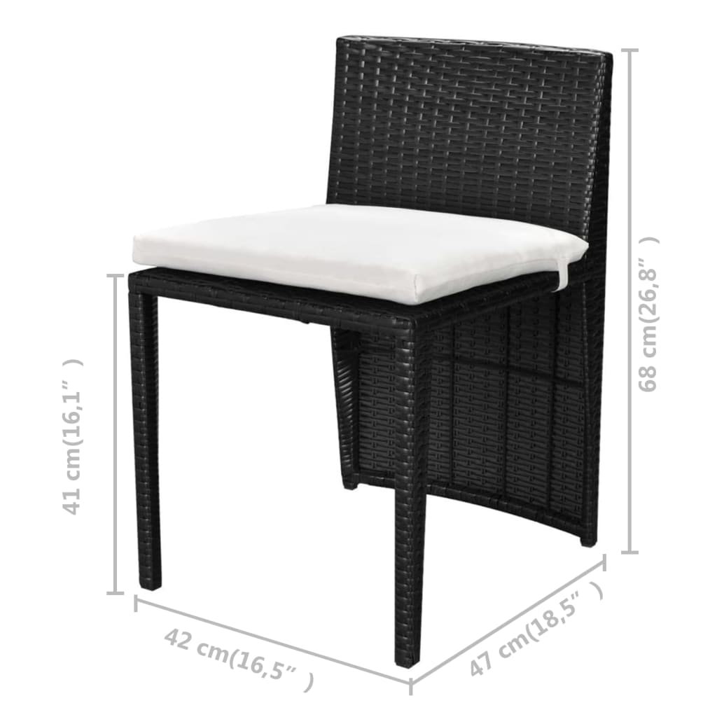vidaXL 3-cz. zestaw mebli bistro z poduszkami, rattan PE, czarny