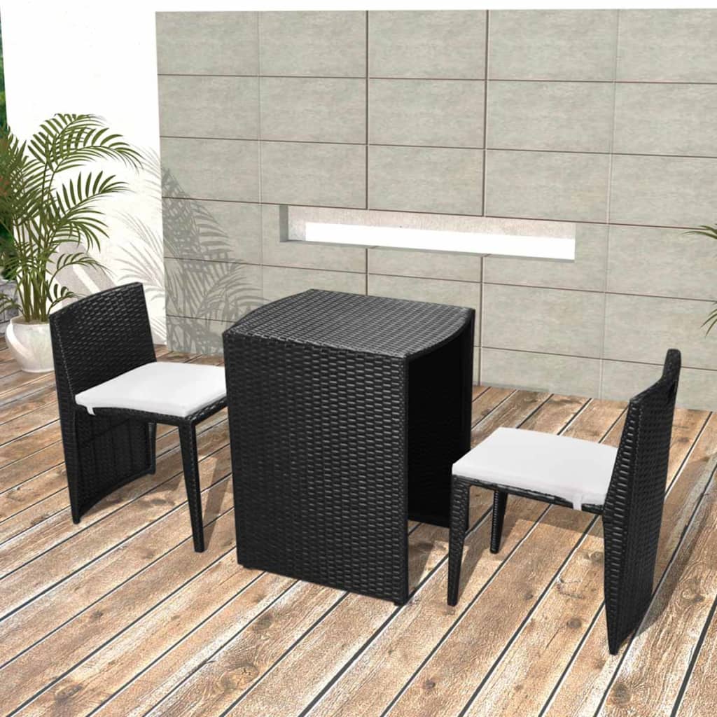 vidaXL 3-cz. zestaw mebli bistro z poduszkami, rattan PE, czarny