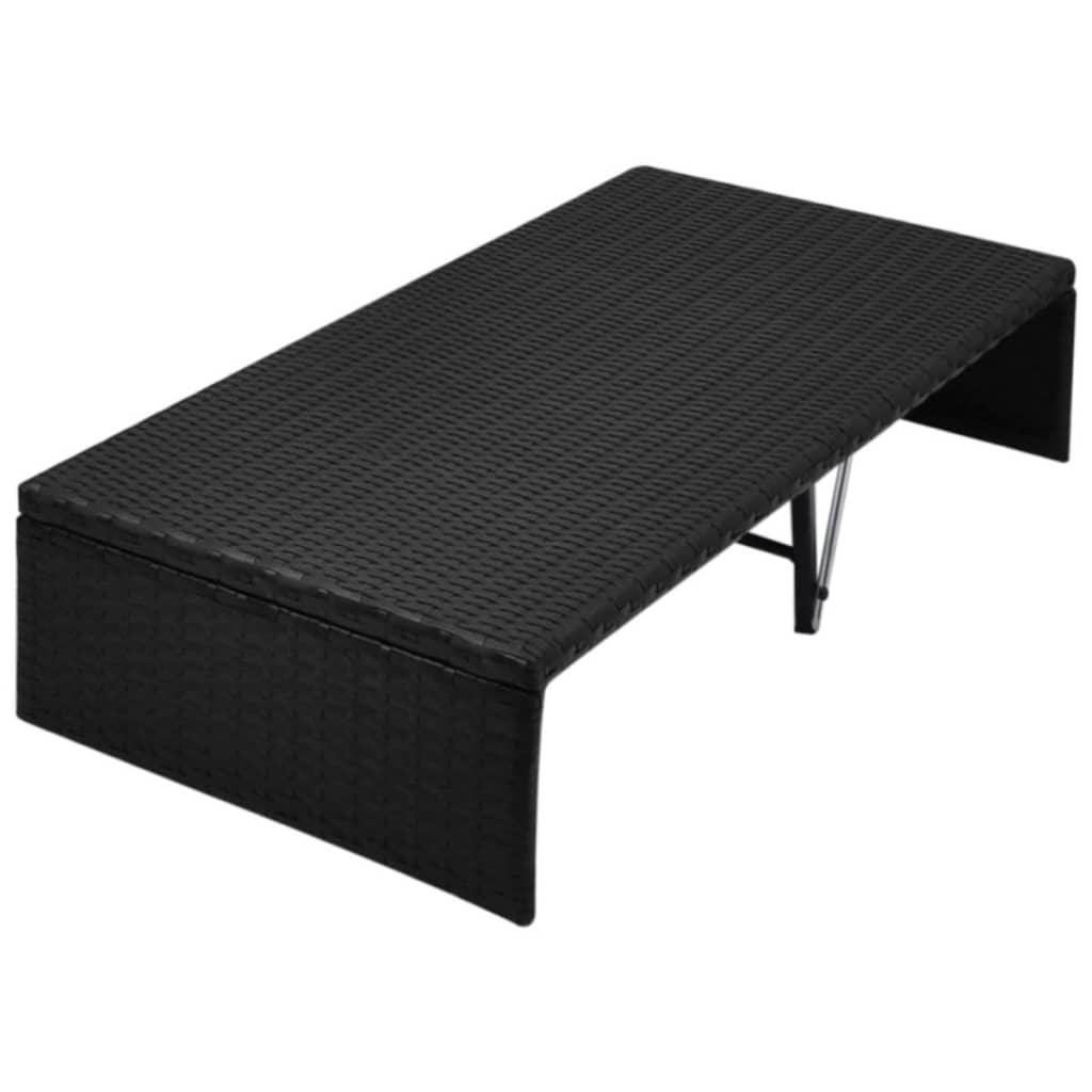 vidaXL Leżanka ogrodowa z zadaszeniem, czarna, 190x130 cm, rattan PE