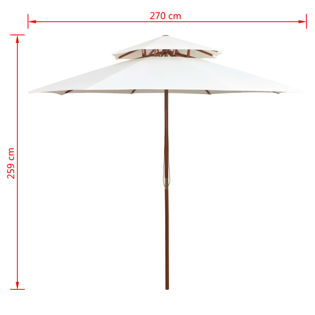 vidaXL Parasol z podwójnym daszkiem, 270x270 cm drewno, kremowy