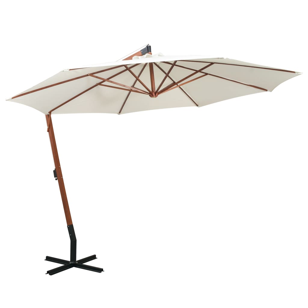vidaXL Parasol ogrodowy wiszący, 350 cm, drewniany, biały