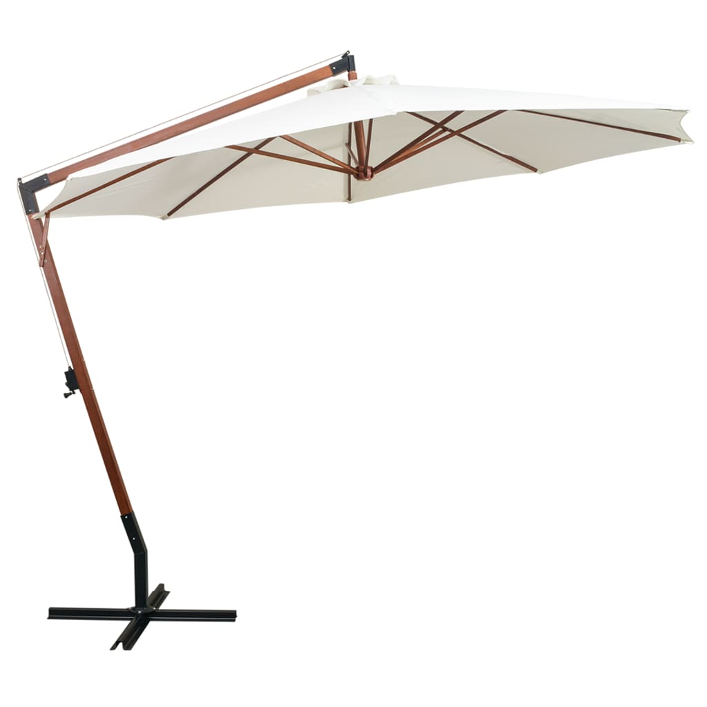 vidaXL Parasol ogrodowy wiszący, 350 cm, drewniany, biały