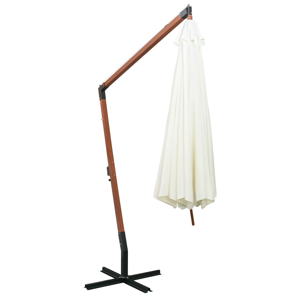 vidaXL Parasol ogrodowy wiszący, 350 cm, drewniany, biały