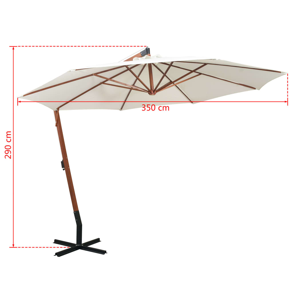 vidaXL Parasol ogrodowy wiszący, 350 cm, drewniany, biały