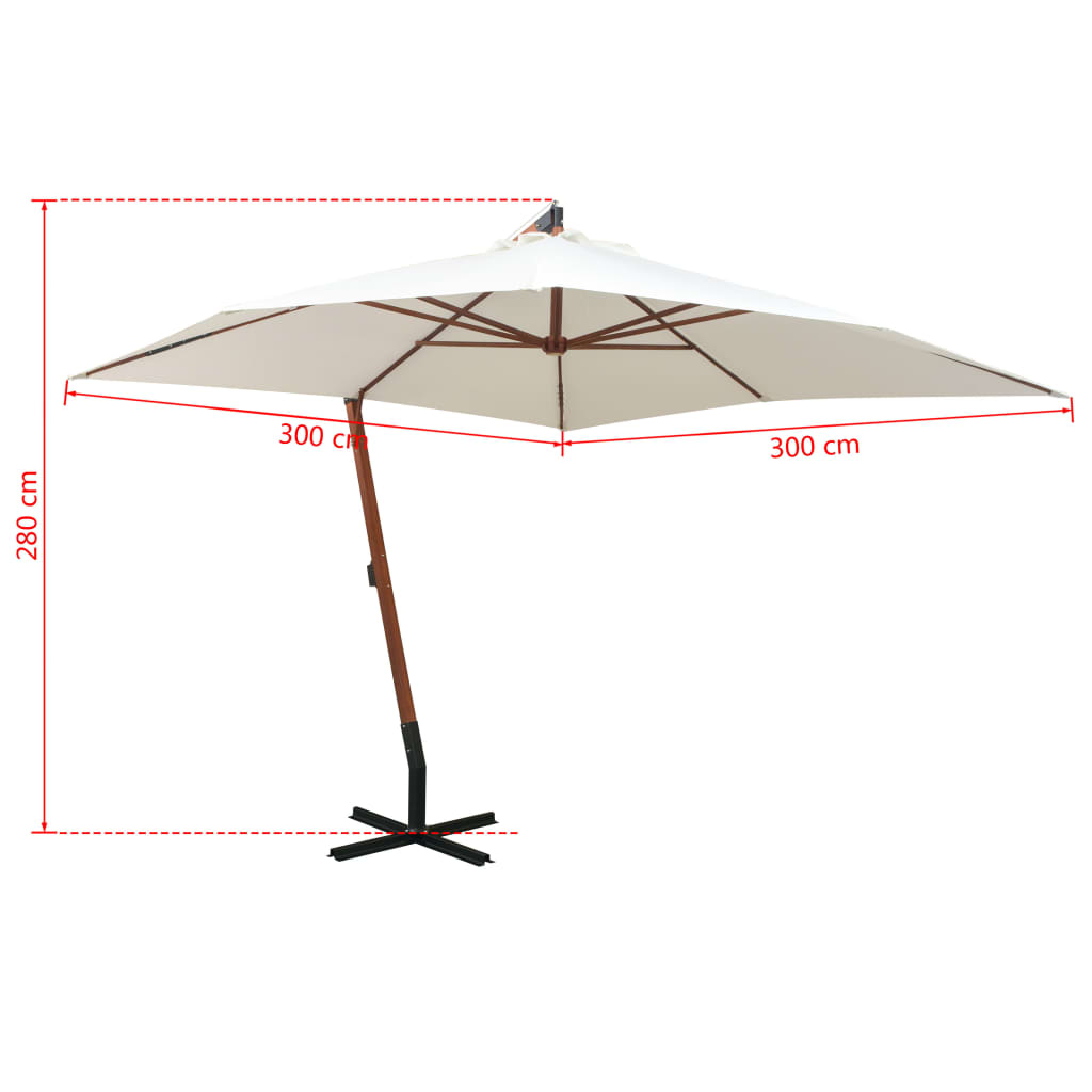 vidaXL Parasol ogrodowy wiszący, 300 x 300 cm, drewniany, biały
