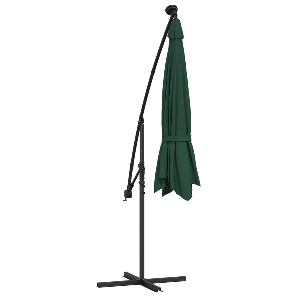 vidaXL Parasol ogrodowy wiszący, światła LED, 300 cm, metal, zielony