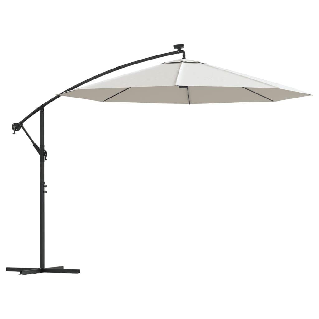 vidaXL Parasol ogrodowy wiszący, światła LED, 300 cm, metal, piaskowy